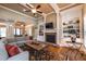 Warm living room with fireplace, built-in shelving, hardwood floors, and natural light at 100 Ashley Hall Ct, Woodstock, GA 30188