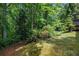 Landscaped backyard with lush greenery and vibrant red flowers at 1824 Mcclung Rd, Hiram, GA 30141