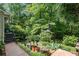Private backyard boasts beautiful landscaping, mature trees, and a patio area at 1824 Mcclung Rd, Hiram, GA 30141
