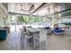 Covered outdoor seating area with comfortable furniture, ceiling fans, and a view of the community pool at 4953 Mcpherson Ne Dr, Roswell, GA 30075