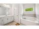 Bright bathroom showcasing a tub, vanity, and natural light from the window at 7455 Easton Valley Ln, Cumming, GA 30028