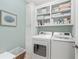 Laundry room featuring a washer, dryer, shelving, and storage at 6575 Eli Davis Rd, Cumming, GA 30040