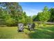 Tranquil view of pond with chairs on a beautiful lawn at 6575 Eli Davis Rd, Cumming, GA 30040