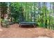Backyard view of a trampoline surrounded by trees showcasing Gathering-friendly outdoor activities at 2135 Glenfield Trce, Cumming, GA 30041