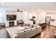 An open concept living space featuring a living room, kitchen with island seating and modern stainless steel appliances at 4734 Dewitt Dr, Duluth, GA 30097