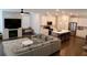 Spacious living space featuring an open layout with a fireplace, a kitchen island and plush seating at 4734 Dewitt Dr, Duluth, GA 30097