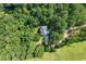 Aerial view showcasing a secluded house nestled among dense trees providing maximum privacy at 558 Auburn Rd, Auburn, GA 30011