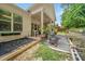Backyard featuring a covered patio, gardening beds and stone pavers at 1867 Willoughby Dr, Buford, GA 30519
