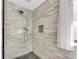 Contemporary shower stall with multiple shower heads and light tile at 3106 Soldier Trl, Marietta, GA 30068