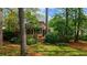Lush backyard featuring mature trees, a screened porch, and a private wooded setting at 3358 Stovehill Se Ct, Marietta, GA 30067