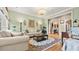 Cozy living room with neutral decor, ornate rug and hardwood floors at 5560 Stoneleigh Dr, Suwanee, GA 30024