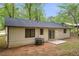 Backyard with sliding glass doors to the house and a concrete patio at 1829 Herringbone Holw, Lithonia, GA 30058