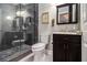Bathroom with a shower, toilet, and sink with a vanity and a gray tile floor at 3025 Woodwalk Se Dr # 17, Atlanta, GA 30339