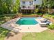 Backyard featuring an in-ground pool, patio area, and lush landscaping at 51 Queen Anne Se Dr, Mableton, GA 30126