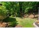 Lush, green backyard with mature trees and charming garden features at 1652 Oak Grove Rd, Decatur, GA 30033