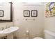 Half-bathroom features modern fixtures, vanity, and decorative accents at 5260 Cresslyn Rdg, Alpharetta, GA 30005