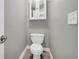 Small bathroom featuring a toilet and a small cabinet for storage at 3641 Carriage Glen Way, Dacula, GA 30019