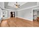 Large main bedroom features hardwood floors, tray ceiling, walk-in closet, and natural light at 3641 Carriage Glen Way, Dacula, GA 30019