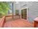 Charming backyard deck with red railing and sliding glass door at 4795 Wilkins Station Dr, Decatur, GA 30035