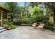 Private backyard featuring a stone patio, mature trees, and tranquil seating area at 171 Westminster Ne Dr, Atlanta, GA 30309