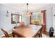 Cozy dining room area featuring a wood table set, a stylish chandelier, and a large window at 2779 Fairlee Dr, Decatur, GA 30032