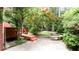 Backyard with a patio and a stone table surrounded by lush greenery at 2227 Leafmore Drive, Decatur, GA 30033