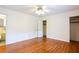 Bright bedroom featuring beautiful hardwood floors and ample closet space at 2227 Leafmore Drive, Decatur, GA 30033