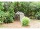 Backyard storage shed providing extra space for storing tools and equipment, nestled among lush greenery at 2227 Leafmore Drive, Decatur, GA 30033