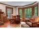 Comfortable sitting area with hardwood floors, wood trim, bay window and wooded backyard views at 4152 Barberry Ne Dr, Roswell, GA 30075