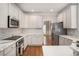 Modern kitchen featuring white cabinets, stainless steel appliances, and tiled backsplash for a clean look at 1035 Eagles Brooke Dr, Locust Grove, GA 30248