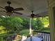 Covered deck with ceiling fans overlooking green and spacious backyard at 345 Oak Springs Nw Dr, Lawrenceville, GA 30043