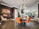Modern dining area with hardwood floors, orange chairs and view to the living room at 1127 Provence Ln, Decatur, GA 30033