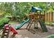 Outdoor playground with a slide, climbing wall, and picnic table for Gathering fun and entertainment at 4620 Wieuca Ne Rd # 42, Atlanta, GA 30342