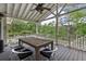 Relaxing covered deck with outdoor seating and a beautiful view of the backyard and pool at 2548 Lakeview East Se Trl, Atlanta, GA 30316