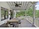 Covered deck with outdoor seating overlooking a pool and manicured backyard at 2548 Lakeview East Se Trl, Atlanta, GA 30316