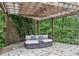 Pergola featuring comfortable outdoor seating area with curtains for shade and privacy in the garden at 2548 Lakeview East Se Trl, Atlanta, GA 30316