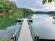 Private wooden dock extending onto the lake, perfect for fishing, swimming, or simply enjoying the natural beauty at 1345 Starboard Way, Cumming, GA 30041