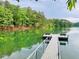 Wooden dock extending into the lake, providing a tranquil escape surrounded by lush greenery at 1345 Starboard Way, Cumming, GA 30041