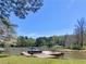 Lakefront property featuring a private dock with a boat lift and an outdoor seating area under a blue sky at 2270 Emerald Dr, Jonesboro, GA 30236
