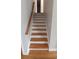 A stairway with wooden steps and a white runner leads to the upper level of the home at 2477 Briar Valley Way, Dacula, GA 30019