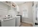 Functional laundry room boasts modern appliances, built-in shelving, and natural light, making chores a breeze with added convenience at 6805 Bucks Rd, Cumming, GA 30040