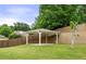 Backyard with a covered patio and a retaining wall at 3700 Long Lake Dr, Douglasville, GA 30135