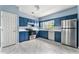 Bright kitchen featuring stainless steel appliances, blue cabinets, and a window at 2465 Brianna Dr, Hampton, GA 30228