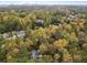 A panoramic aerial captures homes amid a colorful canopy of trees, with the city skyline gracing the horizon at 1153 Dawn View Nw Ln, Atlanta, GA 30327