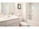 Clean and functional bathroom with a single vanity, toilet and tub-shower combination at 2140 Ravencliff Dr, Austell, GA 30168