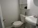 Half bathroom featuring a white toilet and a pedestal sink with storage above at 27 Edgar Ct, Hiram, GA 30141