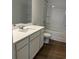Clean bathroom with a shower-tub combo and a single sink vanity at 2105 Boxwood Se Cir, Conyers, GA 30094