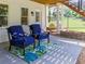 Backyard patio with comfortable chairs, privacy landscaping, and a fire pit area at 10635 Sugar Crest Ave, Johns Creek, GA 30097