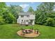 Expansive backyard featuring lush landscaping, a fire pit, and a charming deck with seating at 2040 Sunrise Cir, Cumming, GA 30040