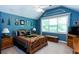 Cozy bedroom with blue walls, a large window, and themed decor at 230 Ryan Ln, Covington, GA 30014
